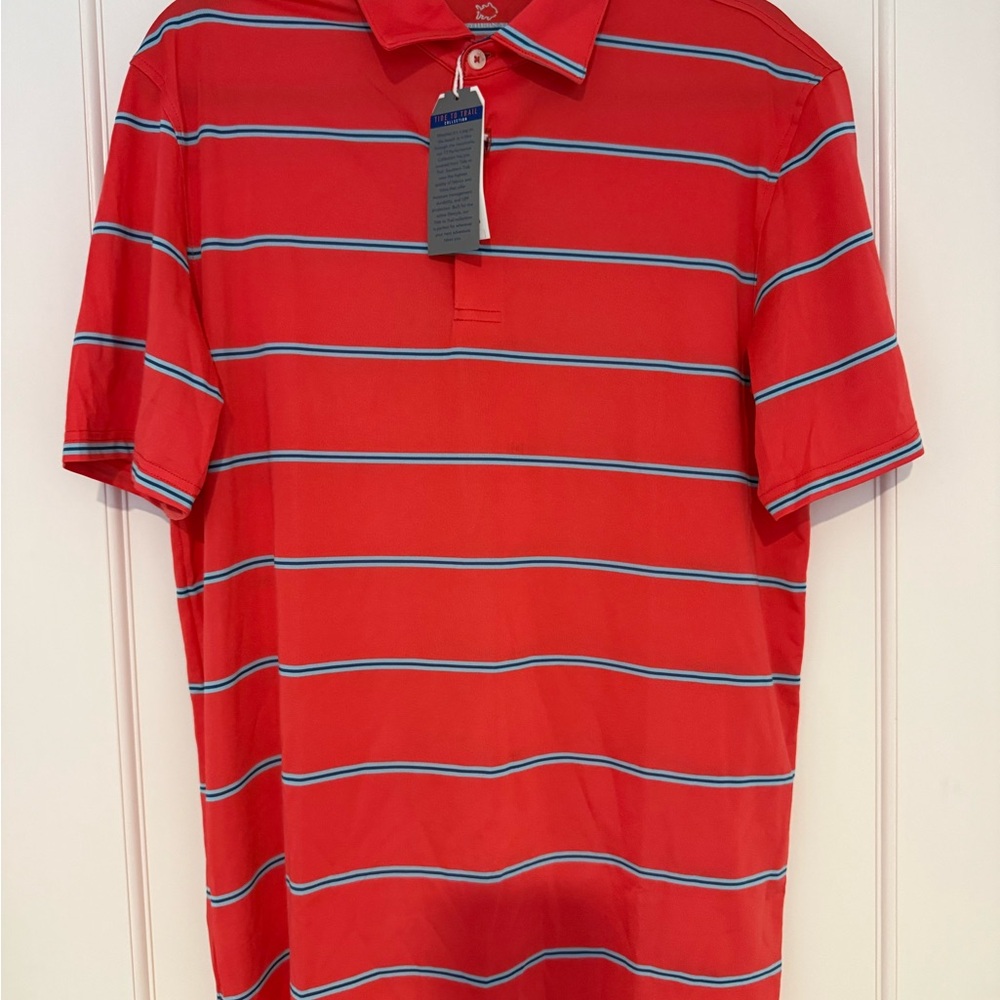 Southern Tide Red and Blue Striped Polo Shirt